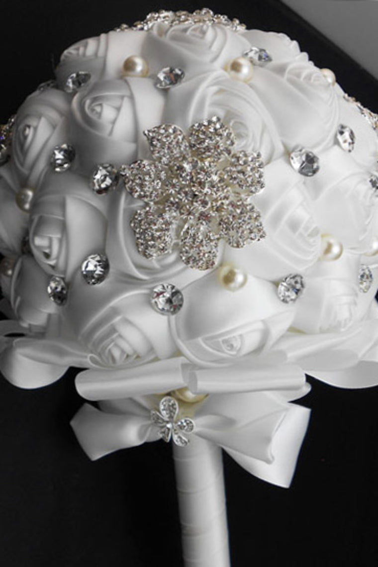 Wedding Bouquet Ribbon Roses With Rhinestone Brooch (32*22cm)