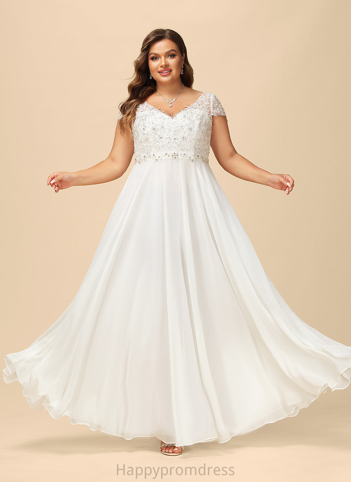 Wedding Dresses A-Line Wedding Floor-Length V-neck With Chiffon Beading Kylee Sequins Dress Lace