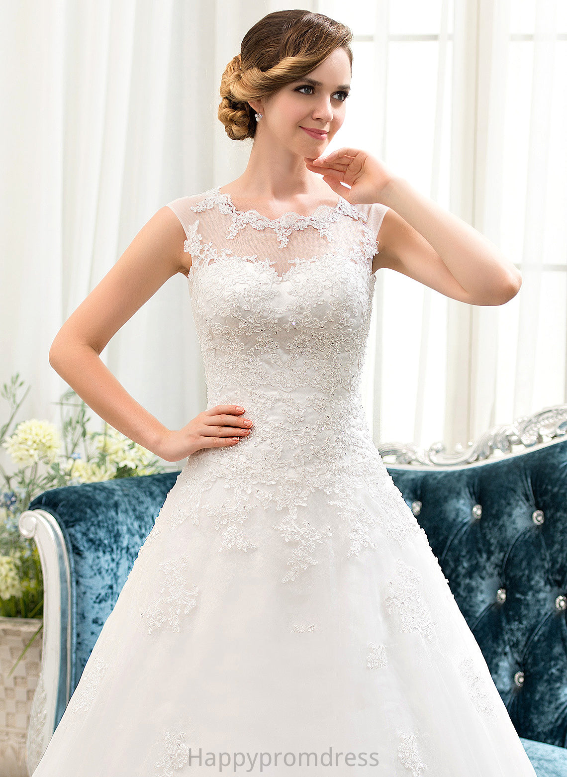 With Sweep Ball-Gown/Princess Illusion Dress Sequins Beading Organza Wedding Dresses Terri Train Wedding Lace Tulle