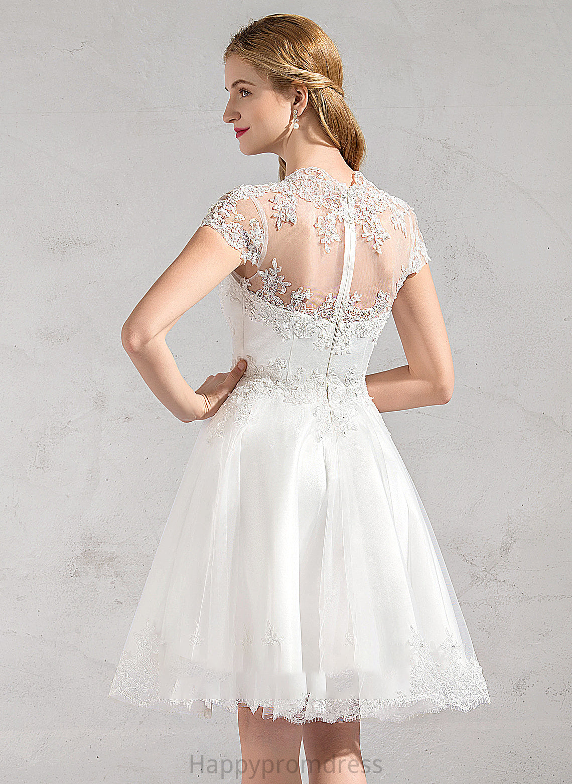 Wedding Tulle Beading Lace Knee-Length Dress Appliques Sequins With Wedding Dresses Lace A-Line Jazmin V-neck