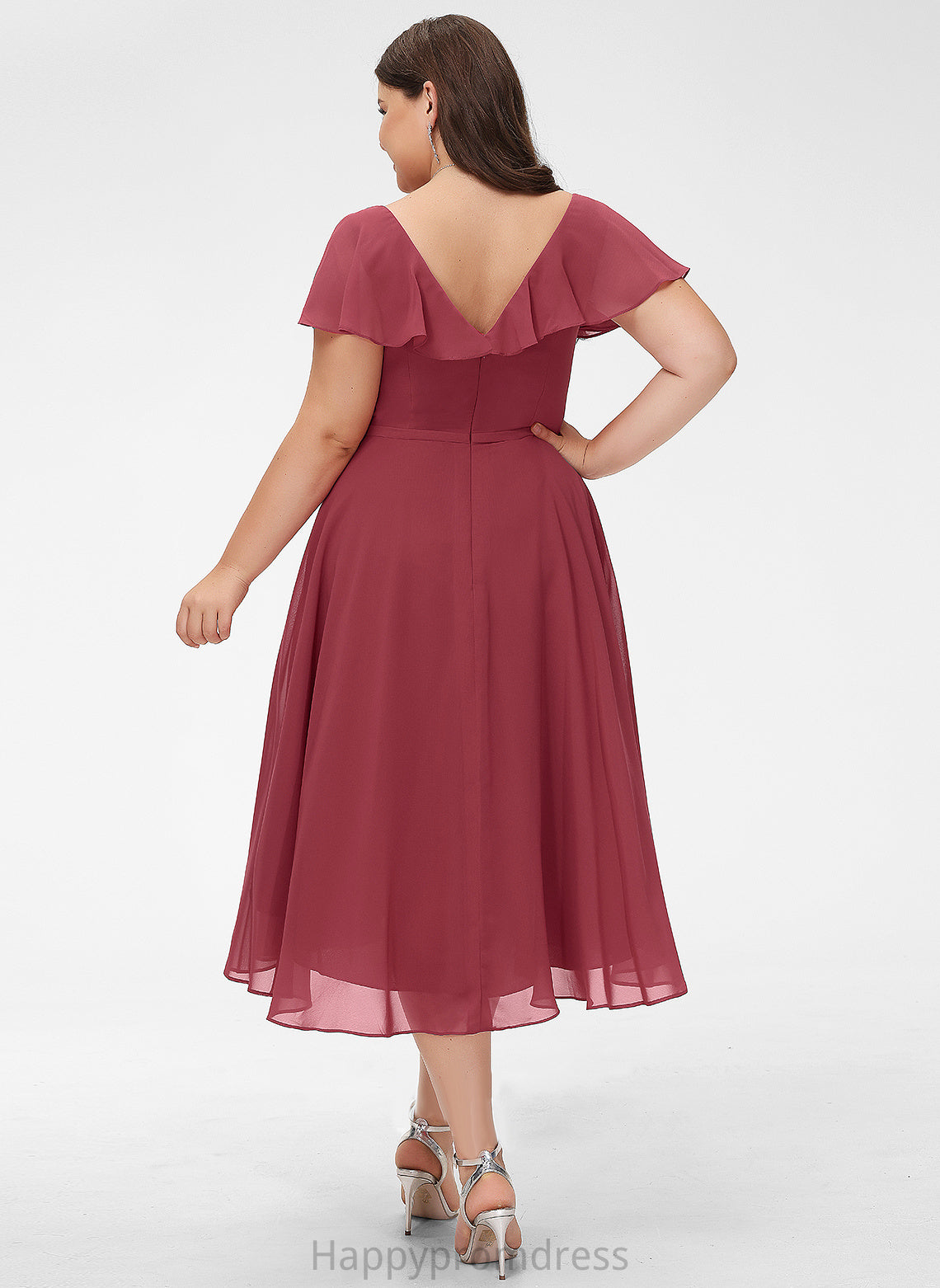 A-Line Dress Cocktail V-neck Asymmetrical With Chiffon Gianna Ruffle Cocktail Dresses