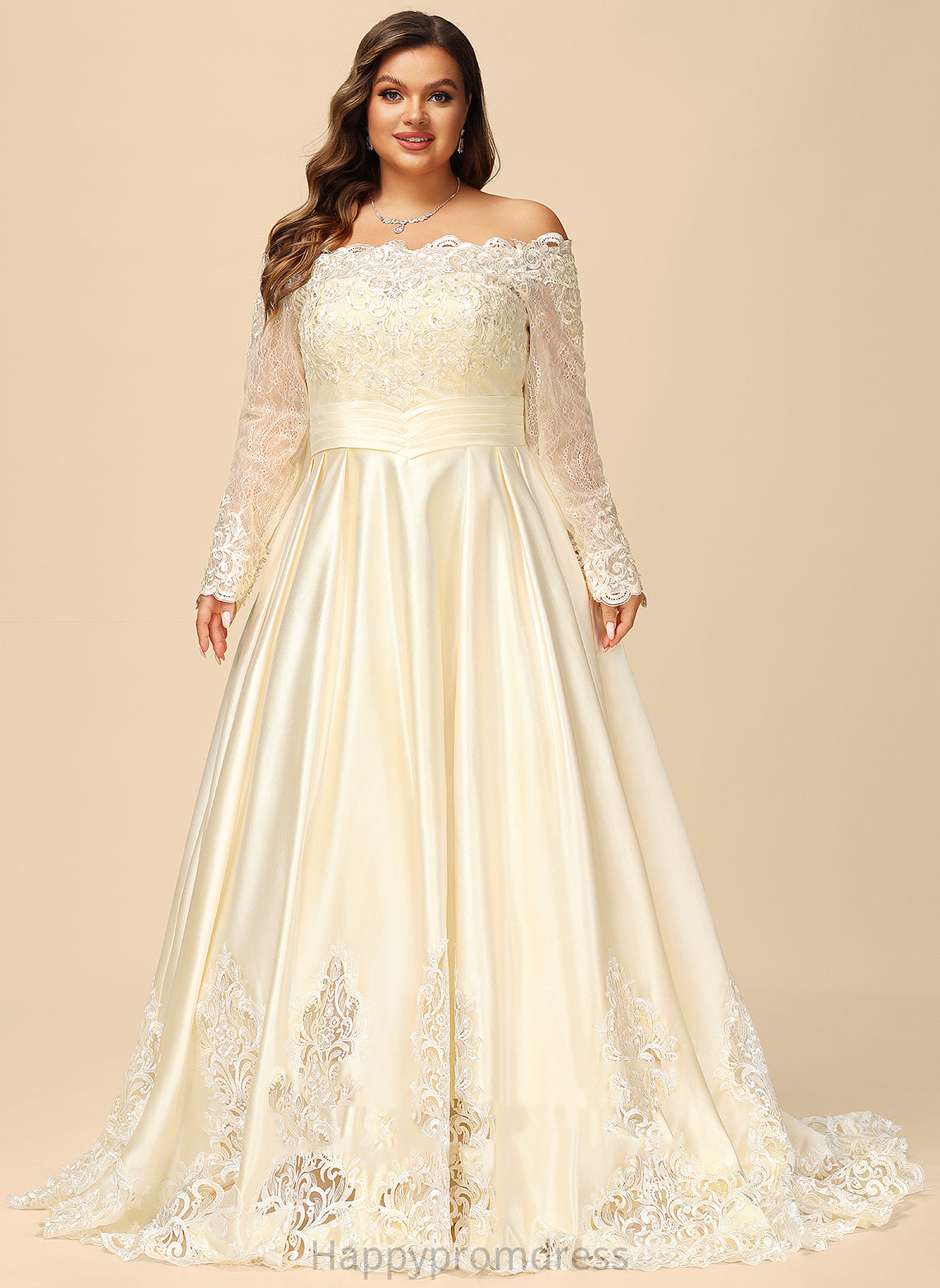 Wedding Dress Off-the-Shoulder Ball-Gown/Princess Wedding Dresses Sweep Lace With Train Beading Satin Yadira Sequins