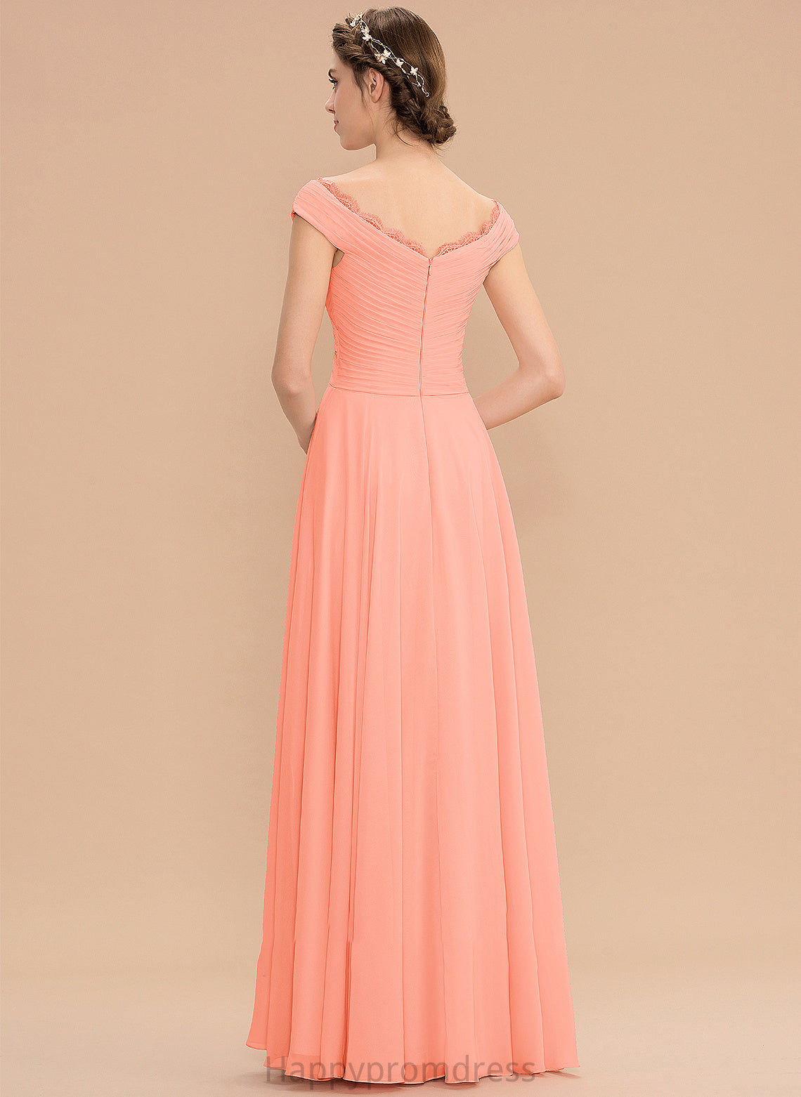 A-Line Off-the-Shoulder Floor-Length Fabric Embellishment Length Lace Silhouette Ruffle Neckline Willa Natural Waist Bridesmaid Dresses