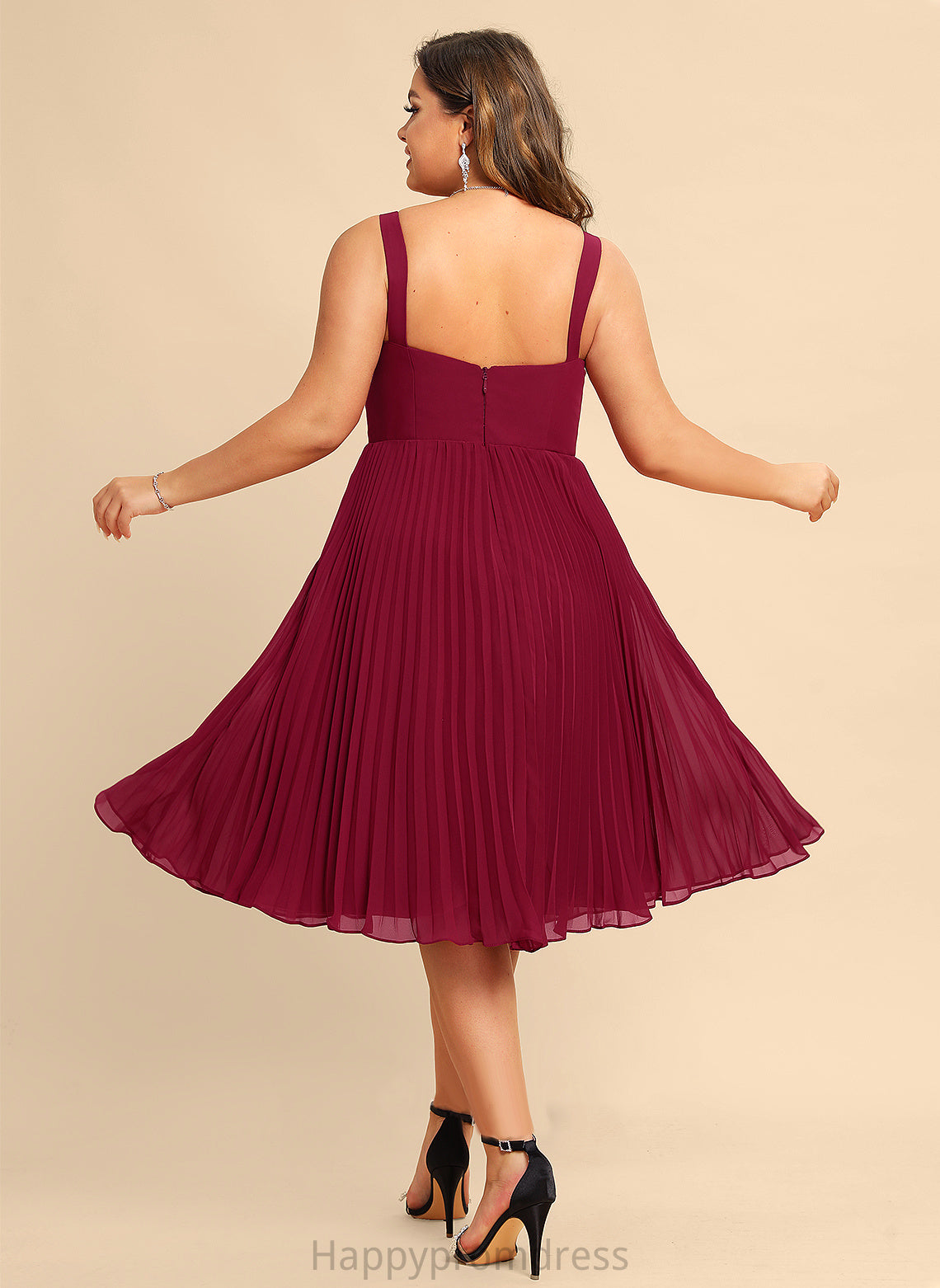 Homecoming Dresses Homecoming A-Line With Chiffon Square Pleated Neckline Knee-Length Dress Elaina