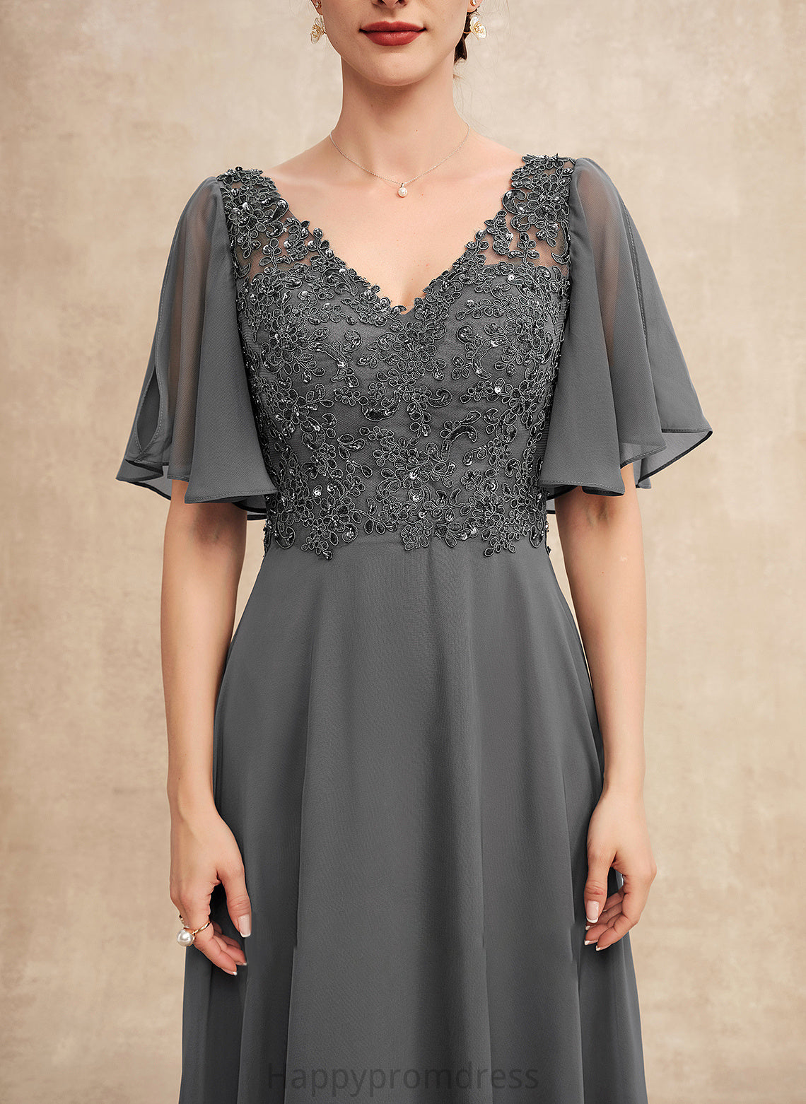 Bride of V-neck A-Line Mother of the Bride Dresses Floor-Length Dress Lace Hope Mother Sequins Beading With Chiffon the