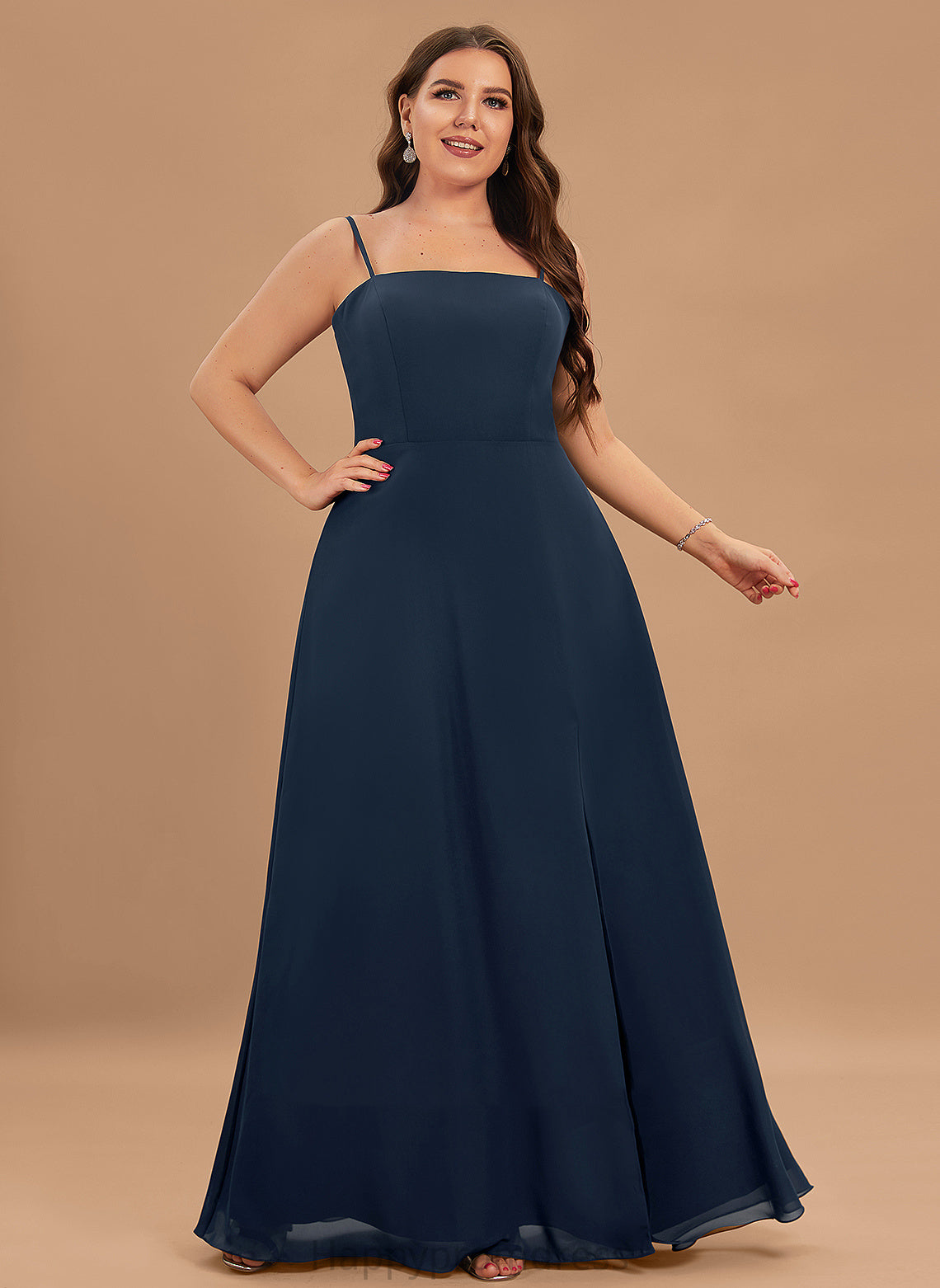 Fabric Silhouette Neckline Floor-Length SplitFront Embellishment SquareNeckline Length A-Line Tess Straps Natural Waist Bridesmaid Dresses