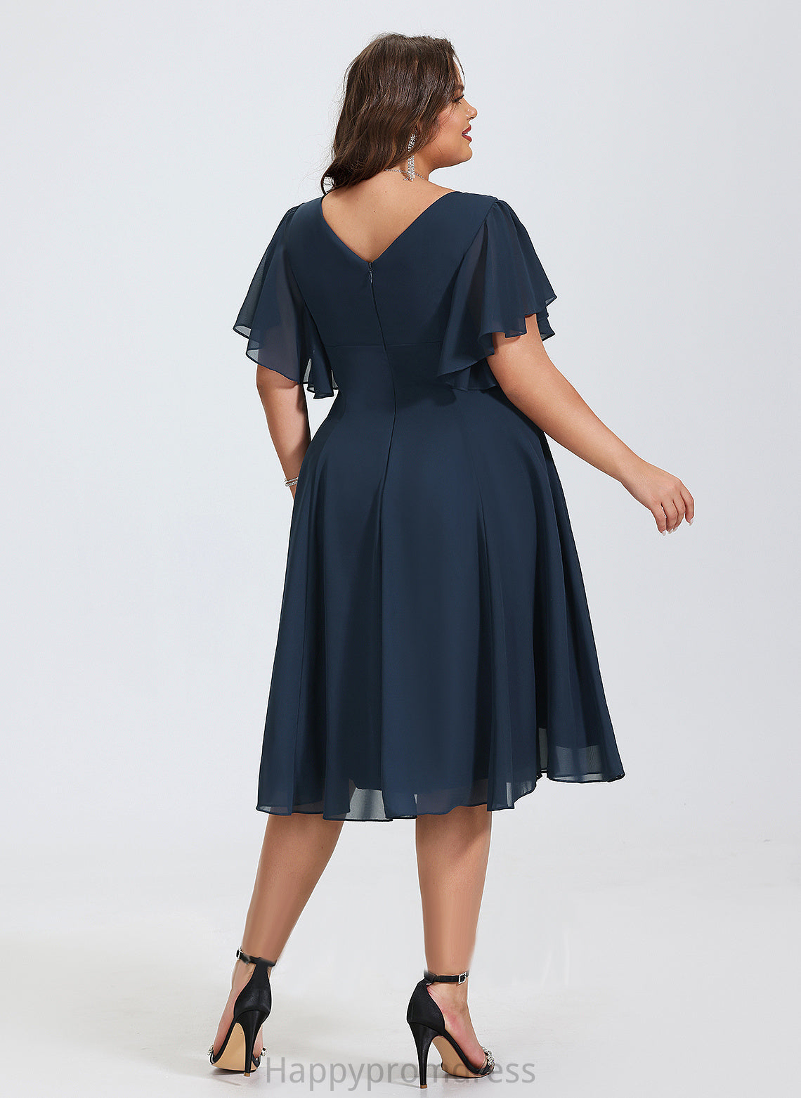 A-Line Cocktail Dresses Sal Knee-Length V-neck Chiffon Cocktail Dress