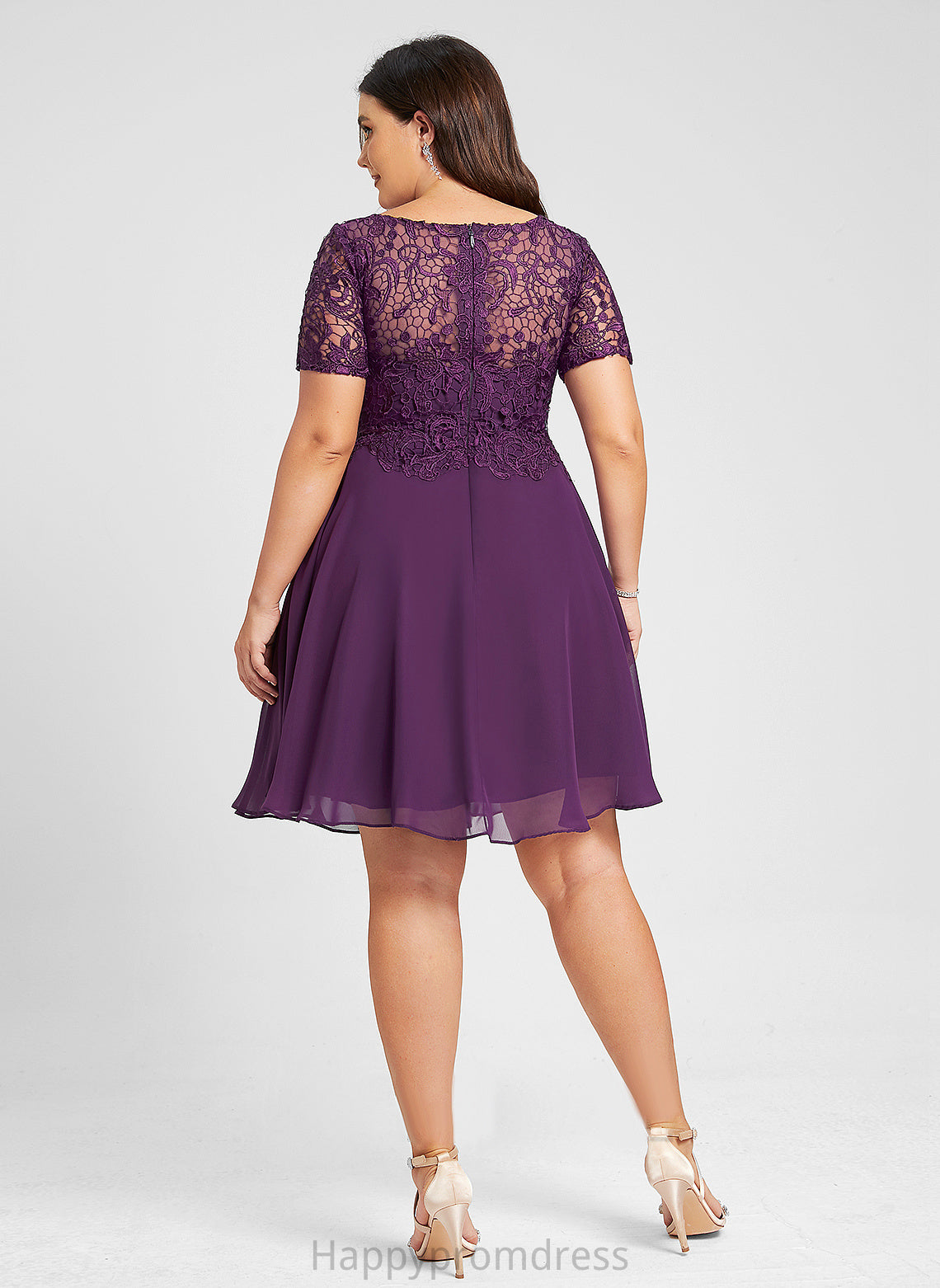 Neck Dress A-Line Cocktail Dresses Areli Scoop Lace Chiffon Knee-Length Cocktail