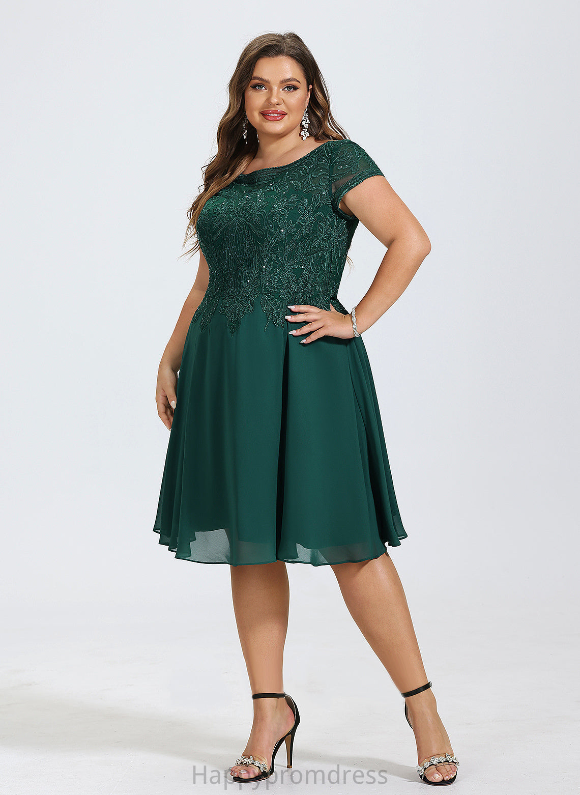 A-Line Cocktail Dresses Knee-Length Neck Scoop Sequins Dress With Cocktail Adelaide Chiffon Lace