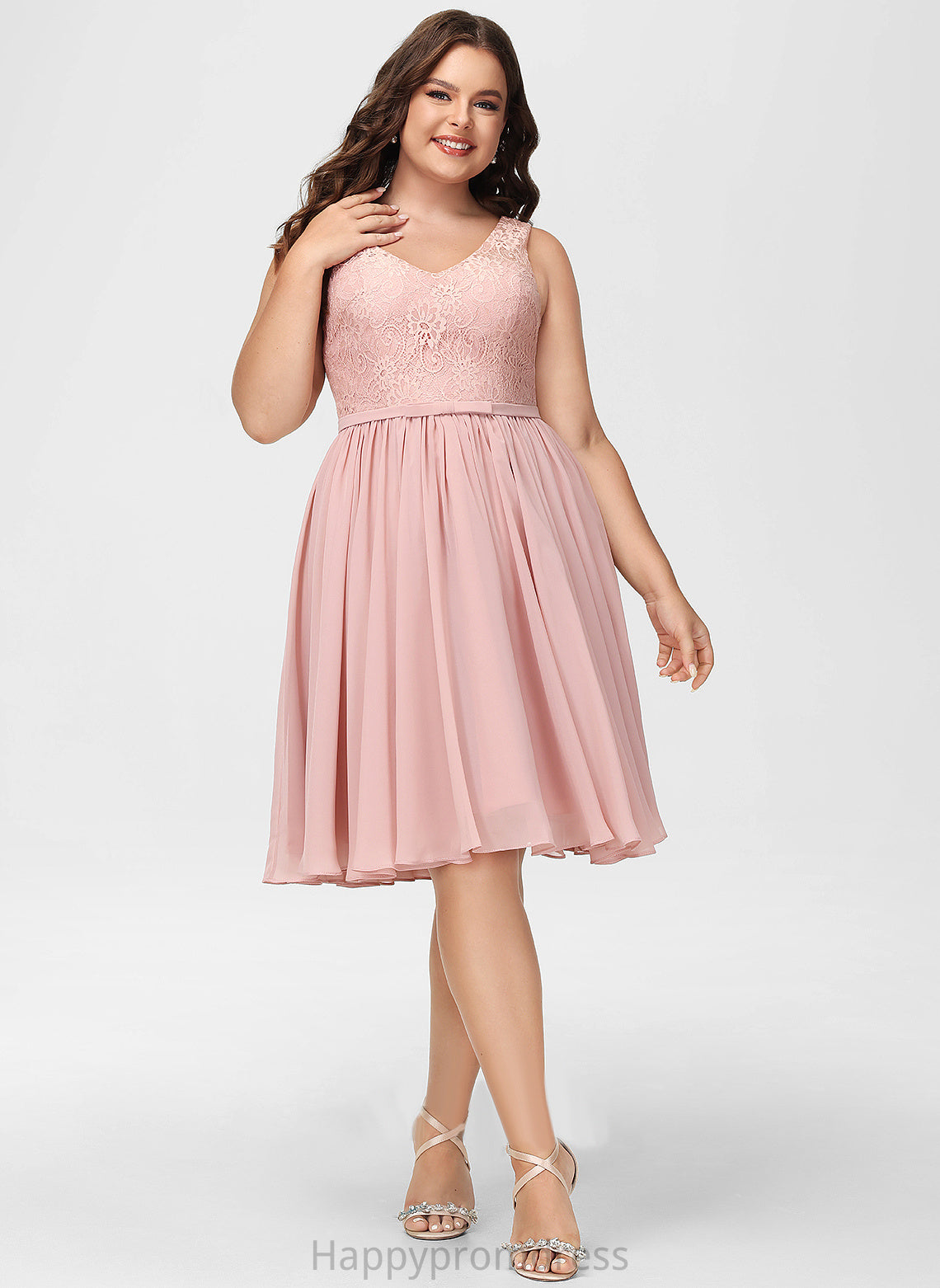 A-Line With Bow(s) Lace V-neck Knee-Length Janiah Dress Chiffon Cocktail Dresses Lace Cocktail