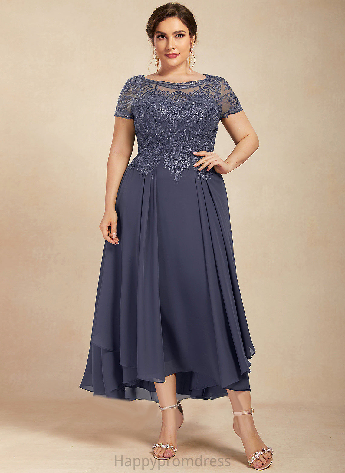 With Dress Scoop of Neck Sequins June Mother A-Line Bride Mother of the Bride Dresses Chiffon Lace the Asymmetrical