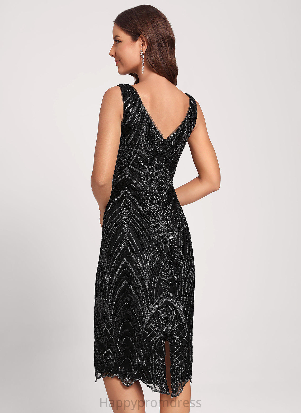 Sequined Kylee Knee-Length Dress V-neck Bodycon Cocktail Club Dresses