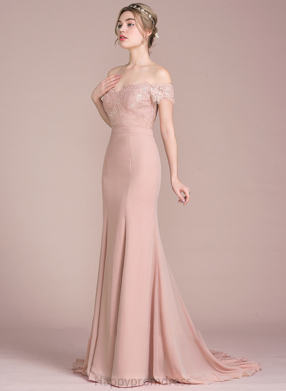 Court Lace Sequins Off-the-Shoulder Trumpet/Mermaid With Prom Dresses Train Chiffon Estrella