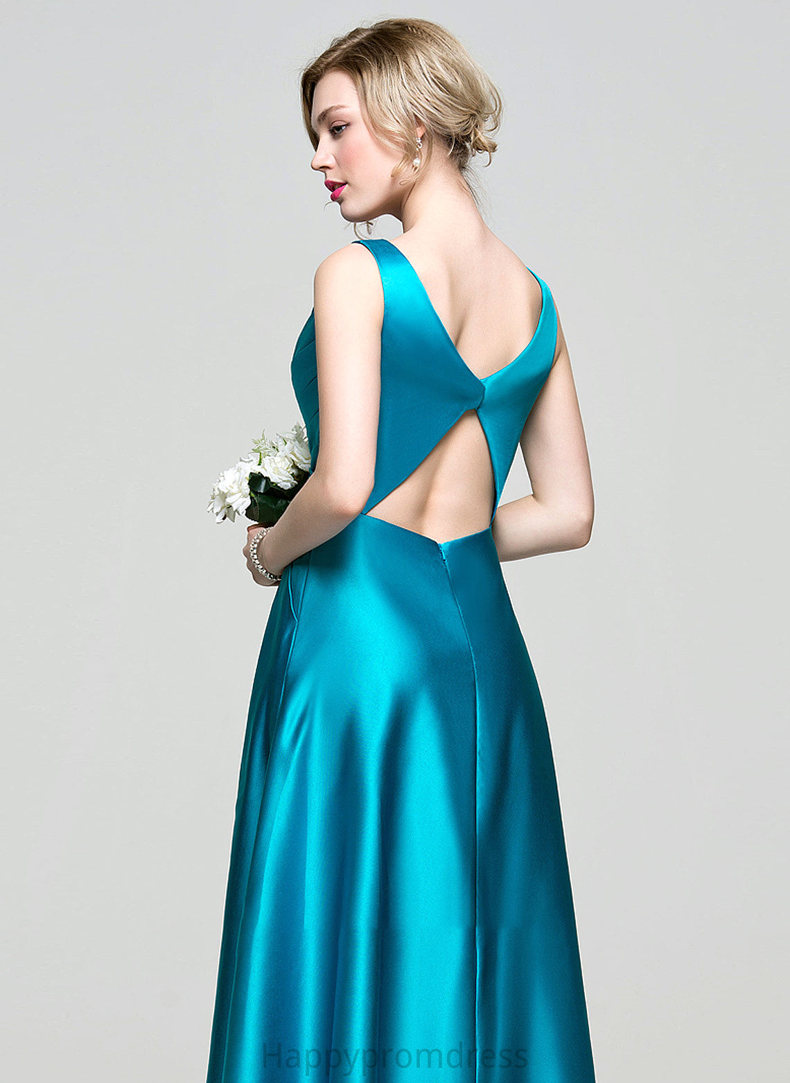 Pockets Satin Ruffle V-neck With Alena Floor-Length Prom Dresses Ball-Gown/Princess