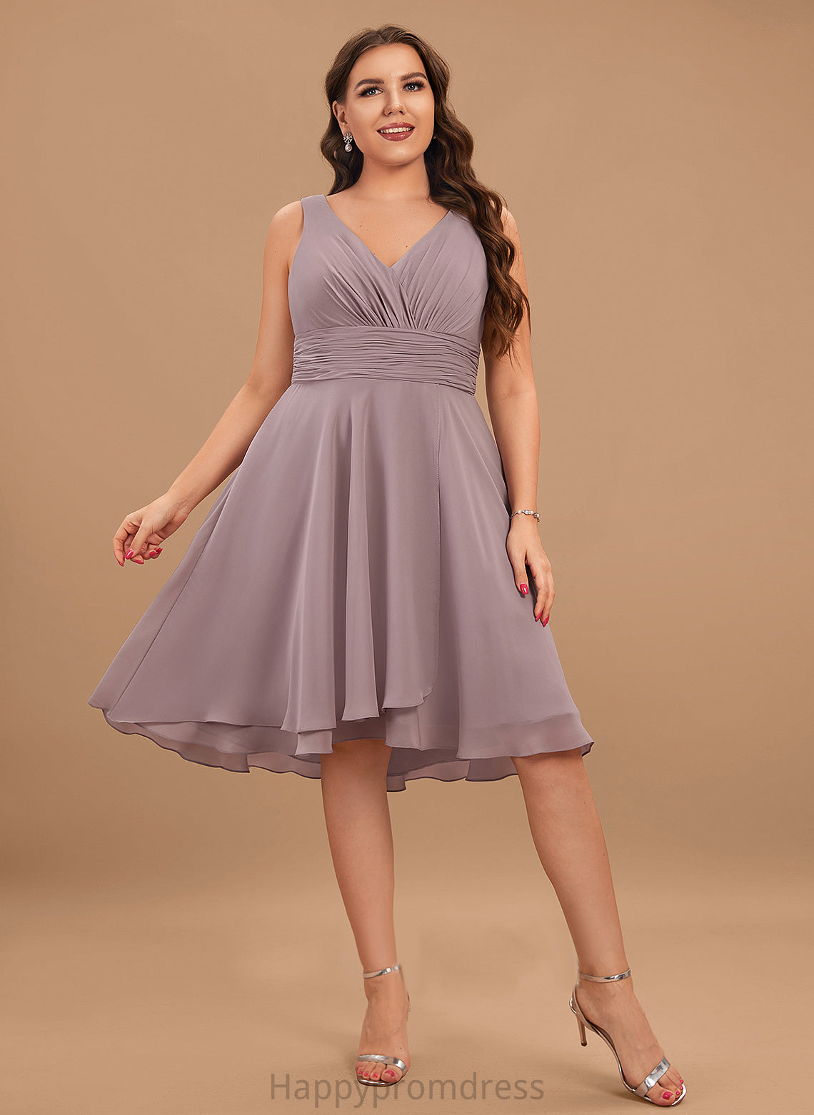 V-neck A-Line Ruffle With Asymmetrical Cocktail Cocktail Dresses Jacquelyn Chiffon Dress