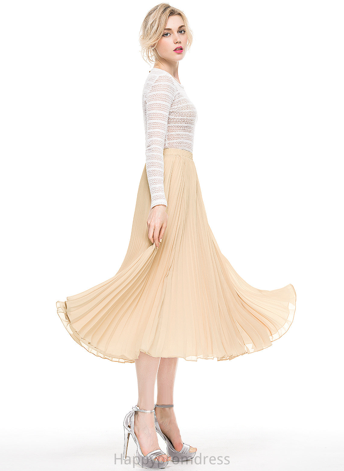 Cocktail Dresses With Chiffon A-Line/Princess Cocktail Pleated Skirt Tea-Length Mary