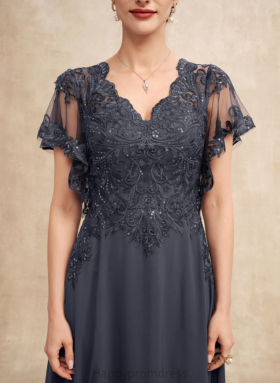 Mother A-Line Chiffon Lace Natasha Dress of Sequins V-neck Bride the With Floor-Length Mother of the Bride Dresses