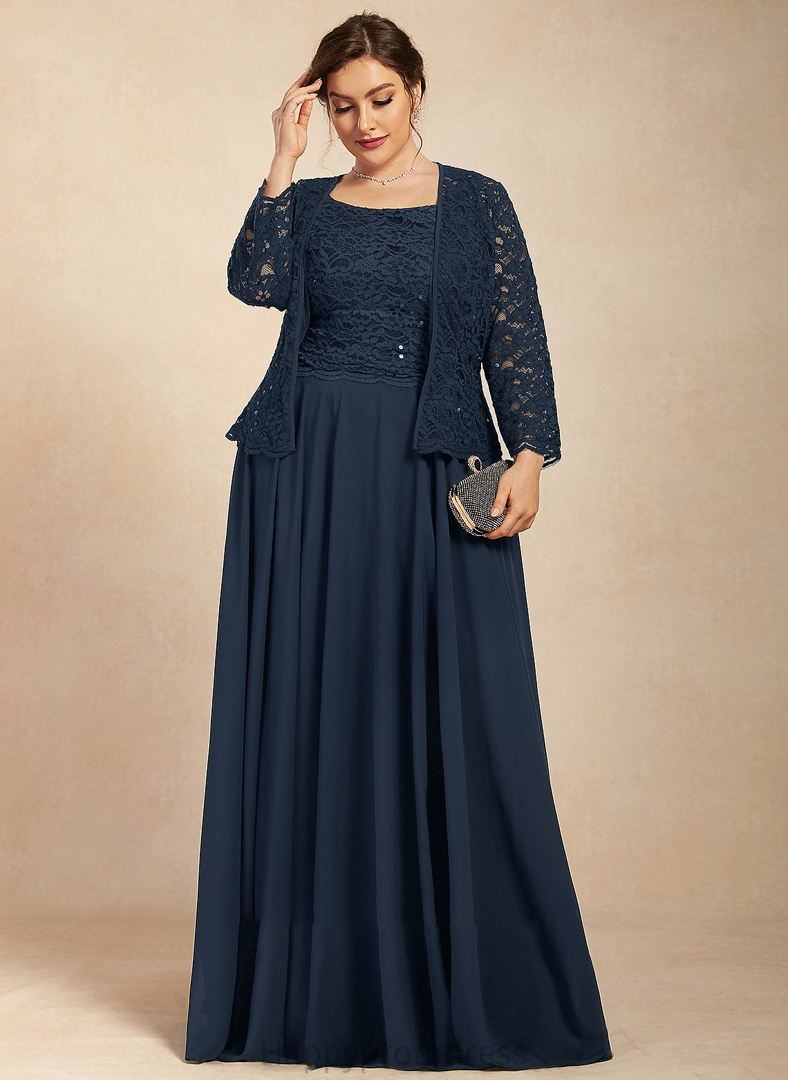 Mother of the Bride Dresses of Bride Neckline Chiffon With Dress Lace the Sequins Floor-Length A-Line Square Mother Ella