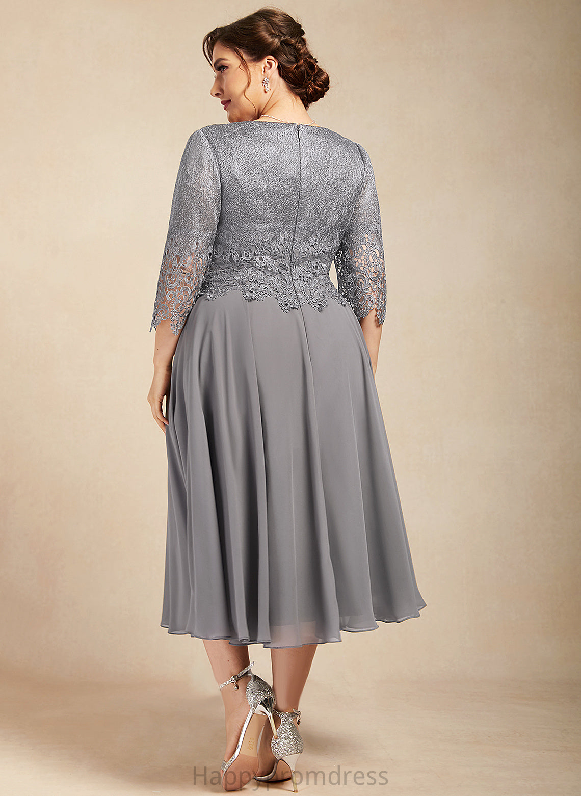 Lace Thalia Bride Dress Chiffon Tea-Length Mother Mother of the Bride Dresses Neck Scoop of the A-Line