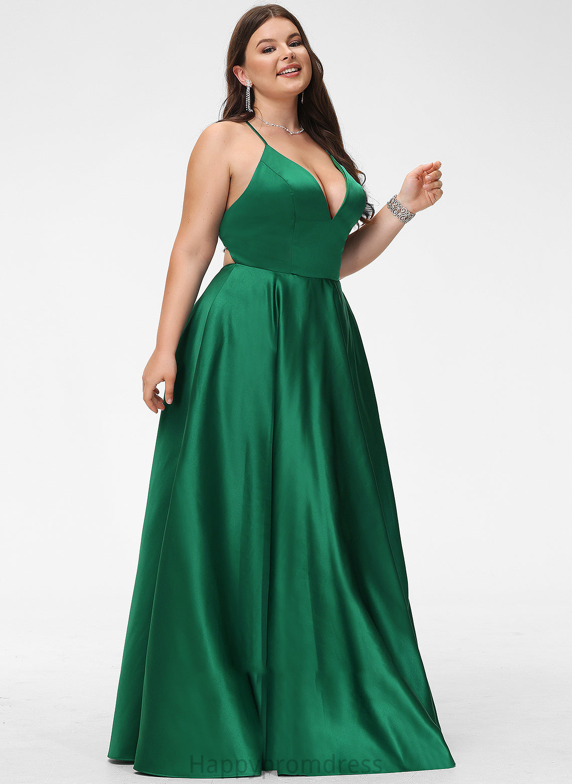 Floor-Length Satin Prom Dresses A-Line V-neck Ina