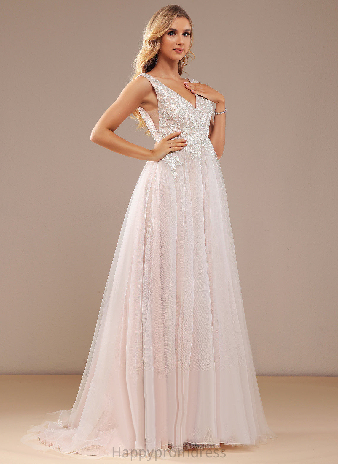 Wedding Ball-Gown/Princess Train With Dress Lace Lace Valerie V-neck Tulle Wedding Dresses Sweep