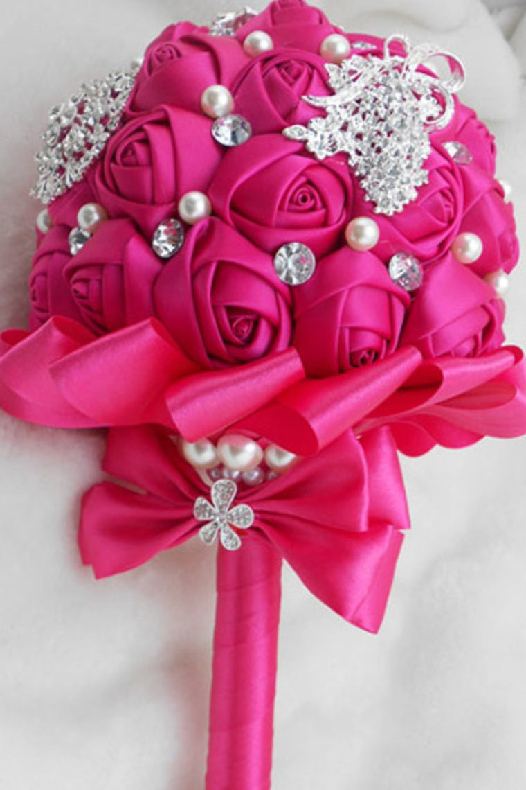 Wedding Bouquet Ribbon Roses With Rhinestone Brooch (32*22cm)