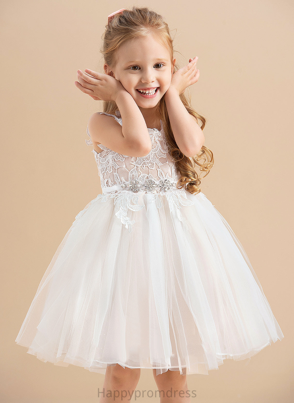 - Sleeveless V-neck/Straps Flower Girl Dresses Girl A-Line Jo Dress Tulle/Lace Knee-length Flower