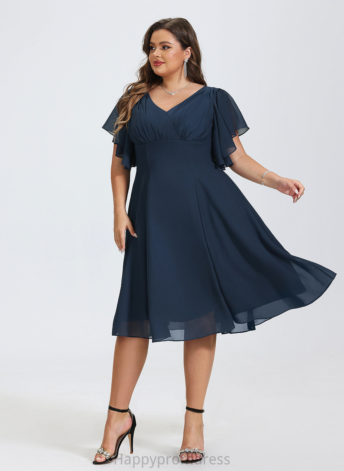 A-Line Cocktail Dresses Sal Knee-Length V-neck Chiffon Cocktail Dress