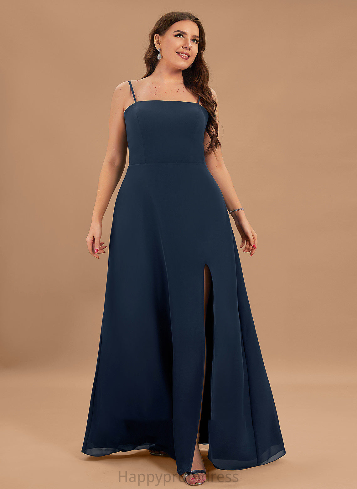 Fabric Silhouette Neckline Floor-Length SplitFront Embellishment SquareNeckline Length A-Line Tess Straps Natural Waist Bridesmaid Dresses