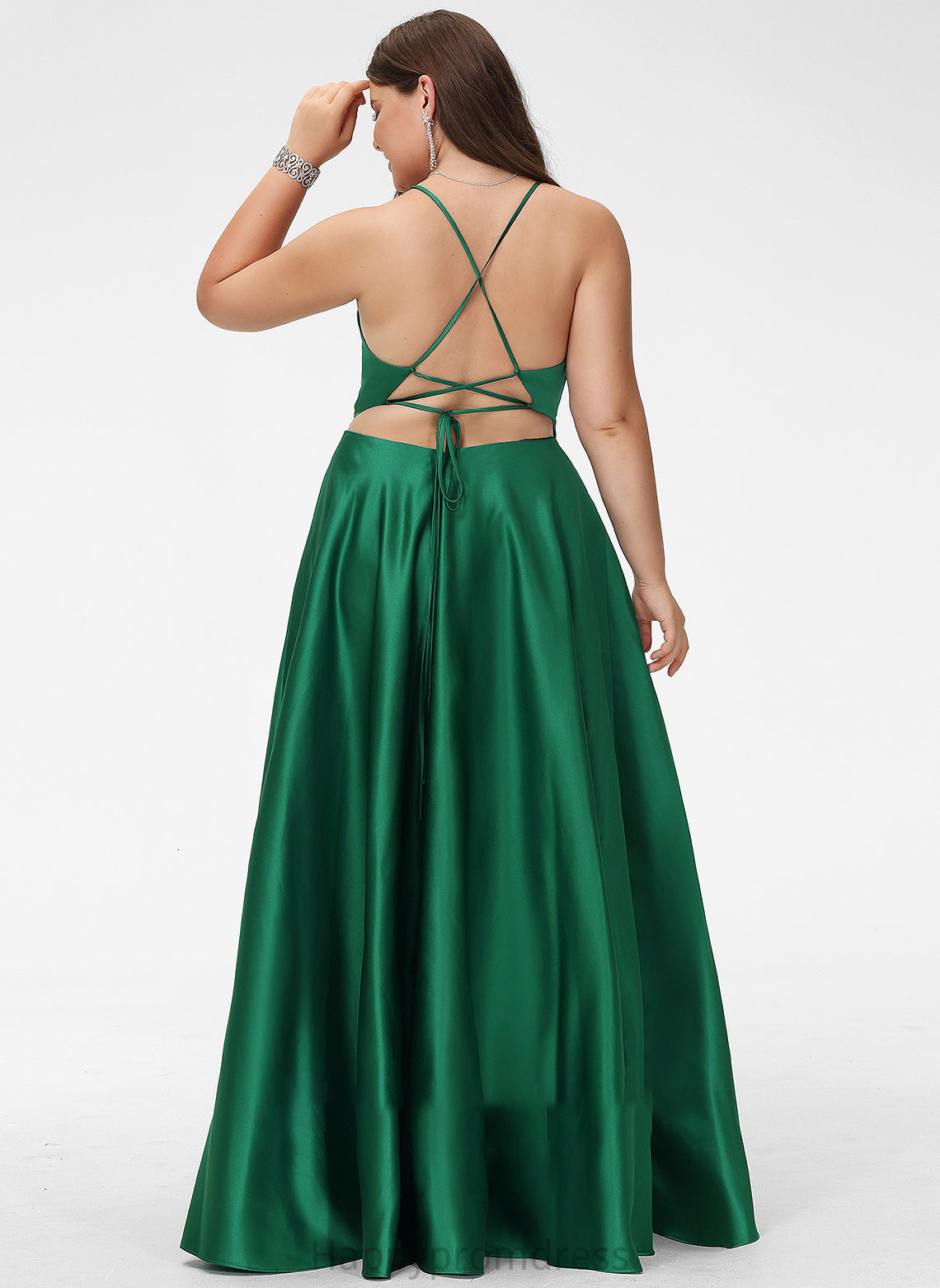 Floor-Length Satin Prom Dresses A-Line V-neck Ina