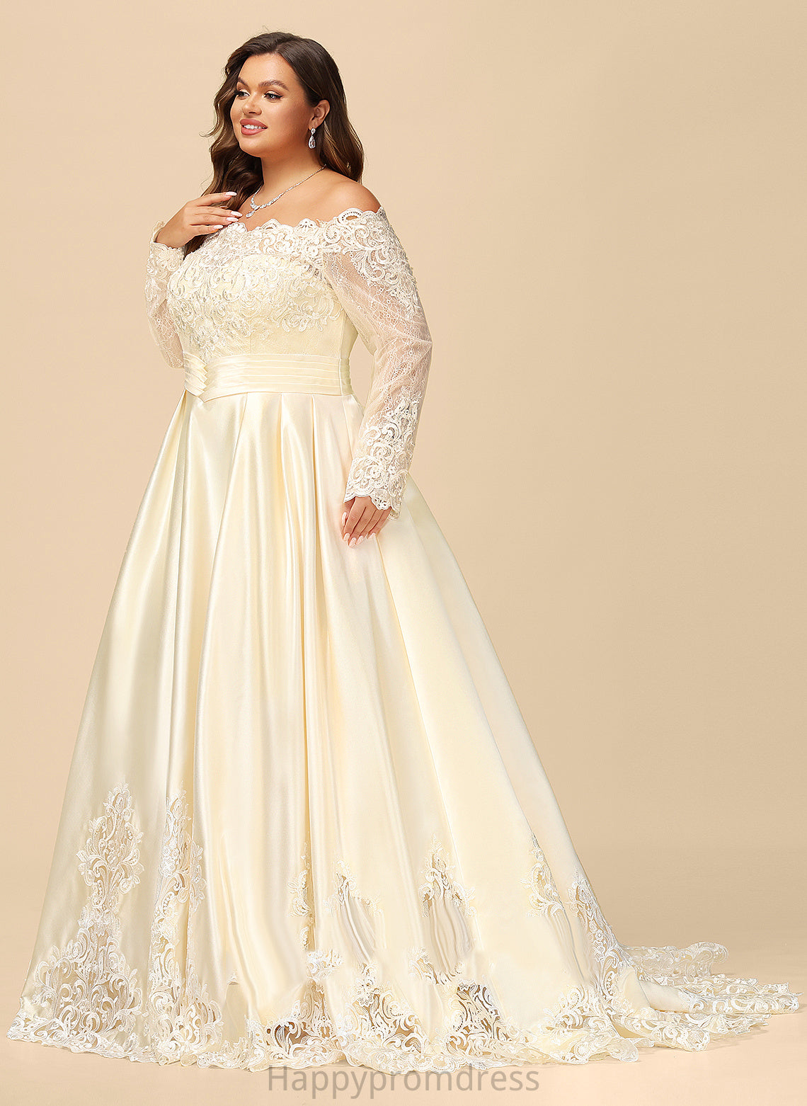 Wedding Dress Off-the-Shoulder Ball-Gown/Princess Wedding Dresses Sweep Lace With Train Beading Satin Yadira Sequins