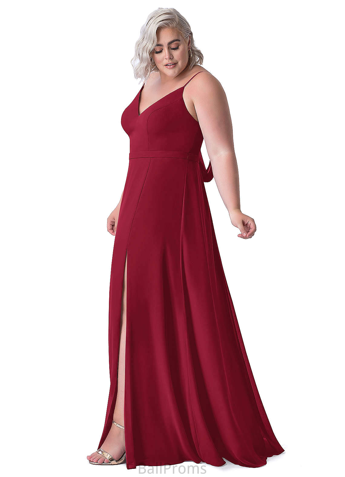 Tricia Natural Waist A-Line/Princess V-Neck Floor Length Sleeveless Bridesmaid Dresses