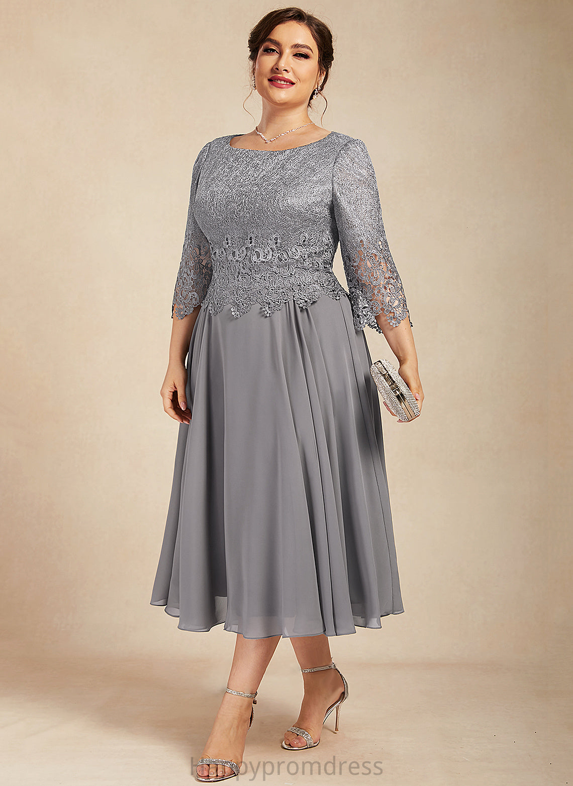 Lace Thalia Bride Dress Chiffon Tea-Length Mother Mother of the Bride Dresses Neck Scoop of the A-Line