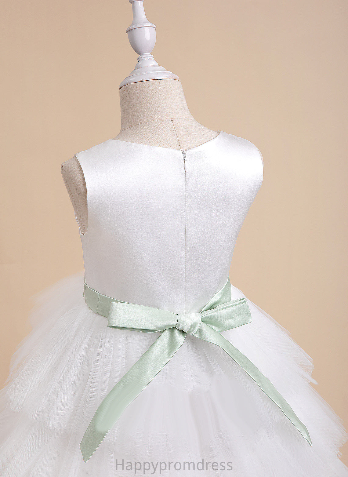 - With Flower Ball-Gown/Princess Tulle Asymmetrical Brooklynn (Detachable Neck Girl sash) Scoop Sash/Beading Flower Girl Dresses Sleeveless Dress