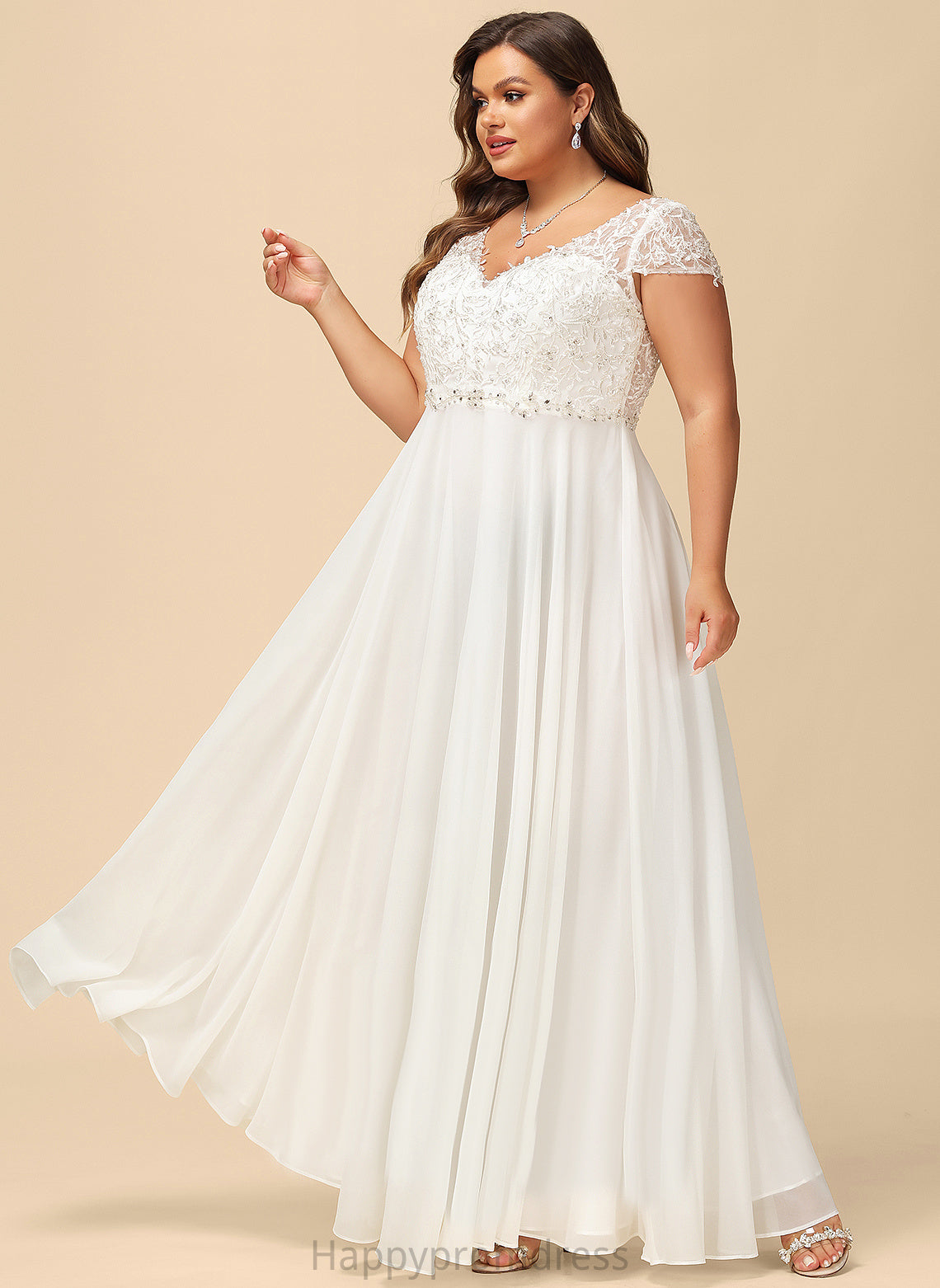 Wedding Dresses A-Line Wedding Floor-Length V-neck With Chiffon Beading Kylee Sequins Dress Lace