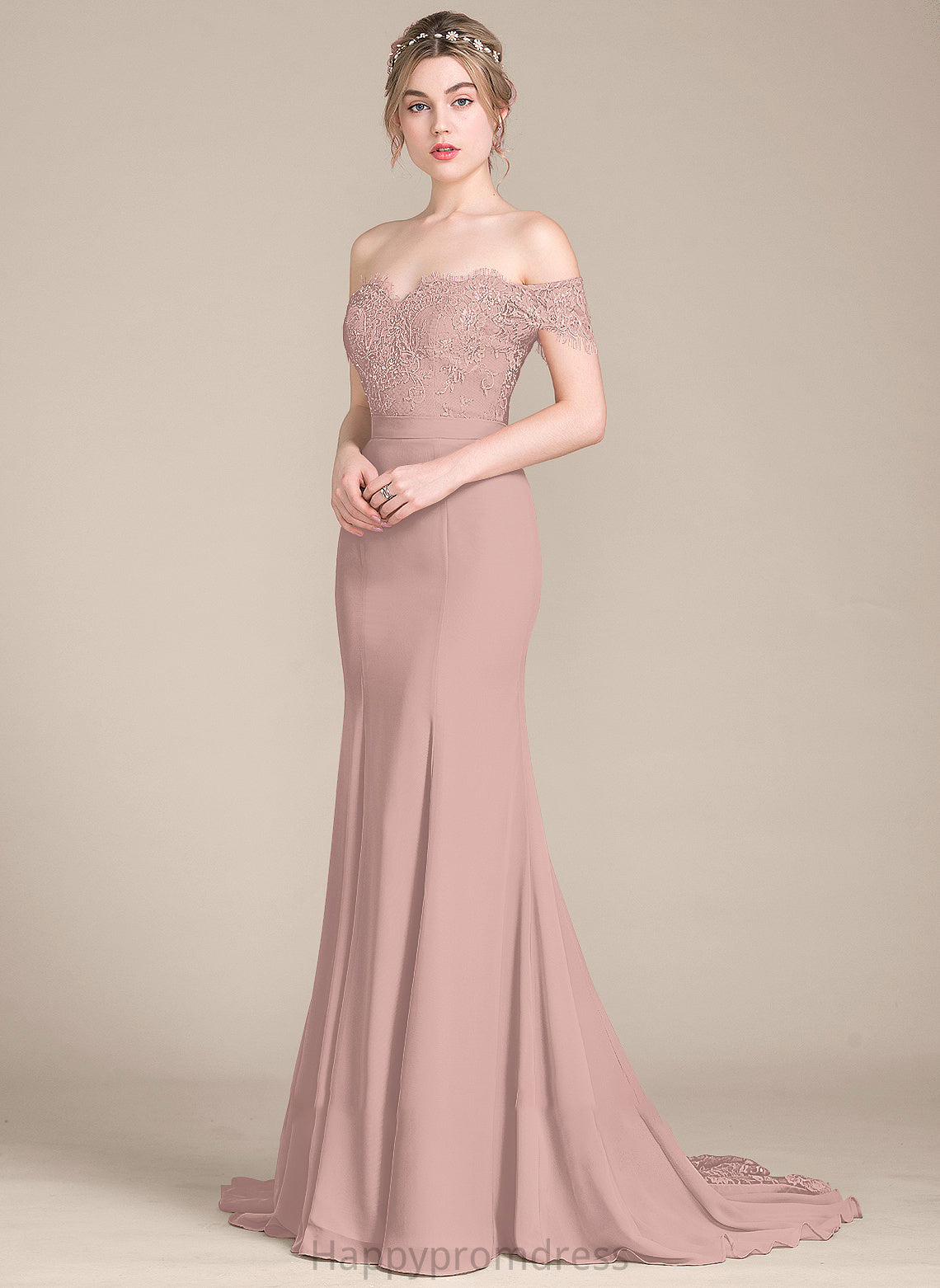 Court Lace Sequins Off-the-Shoulder Trumpet/Mermaid With Prom Dresses Train Chiffon Estrella