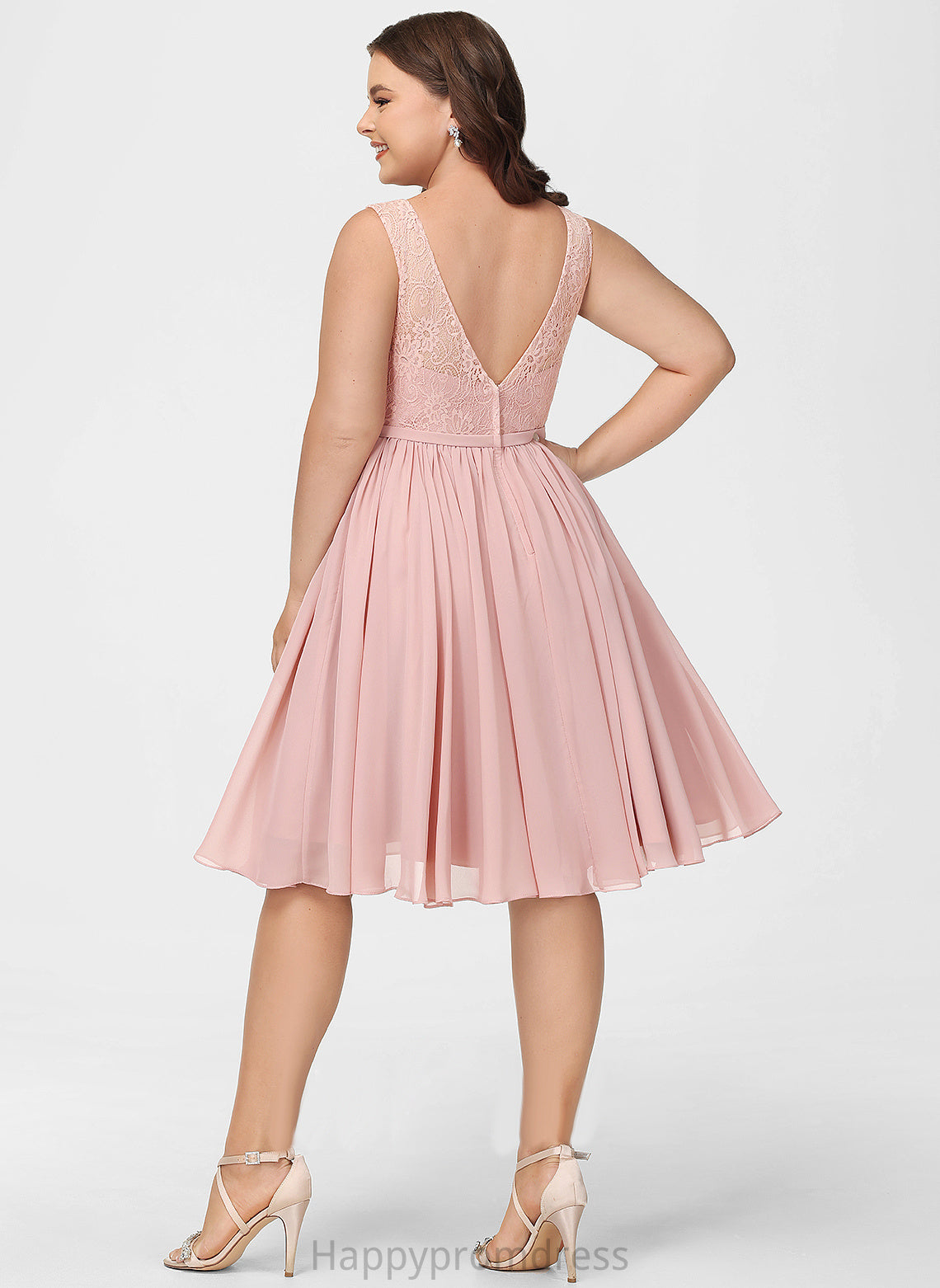 A-Line With Bow(s) Lace V-neck Knee-Length Janiah Dress Chiffon Cocktail Dresses Lace Cocktail