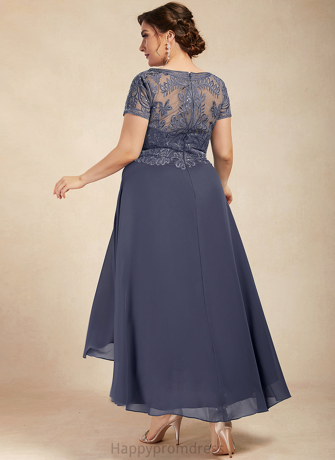 With Dress Scoop of Neck Sequins June Mother A-Line Bride Mother of the Bride Dresses Chiffon Lace the Asymmetrical