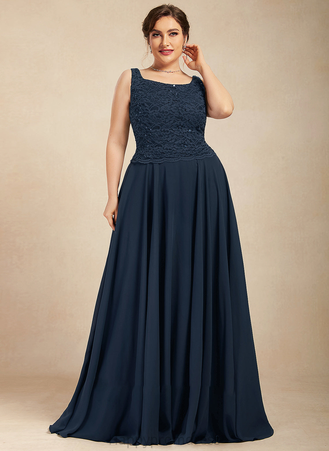 Mother of the Bride Dresses of Bride Neckline Chiffon With Dress Lace the Sequins Floor-Length A-Line Square Mother Ella