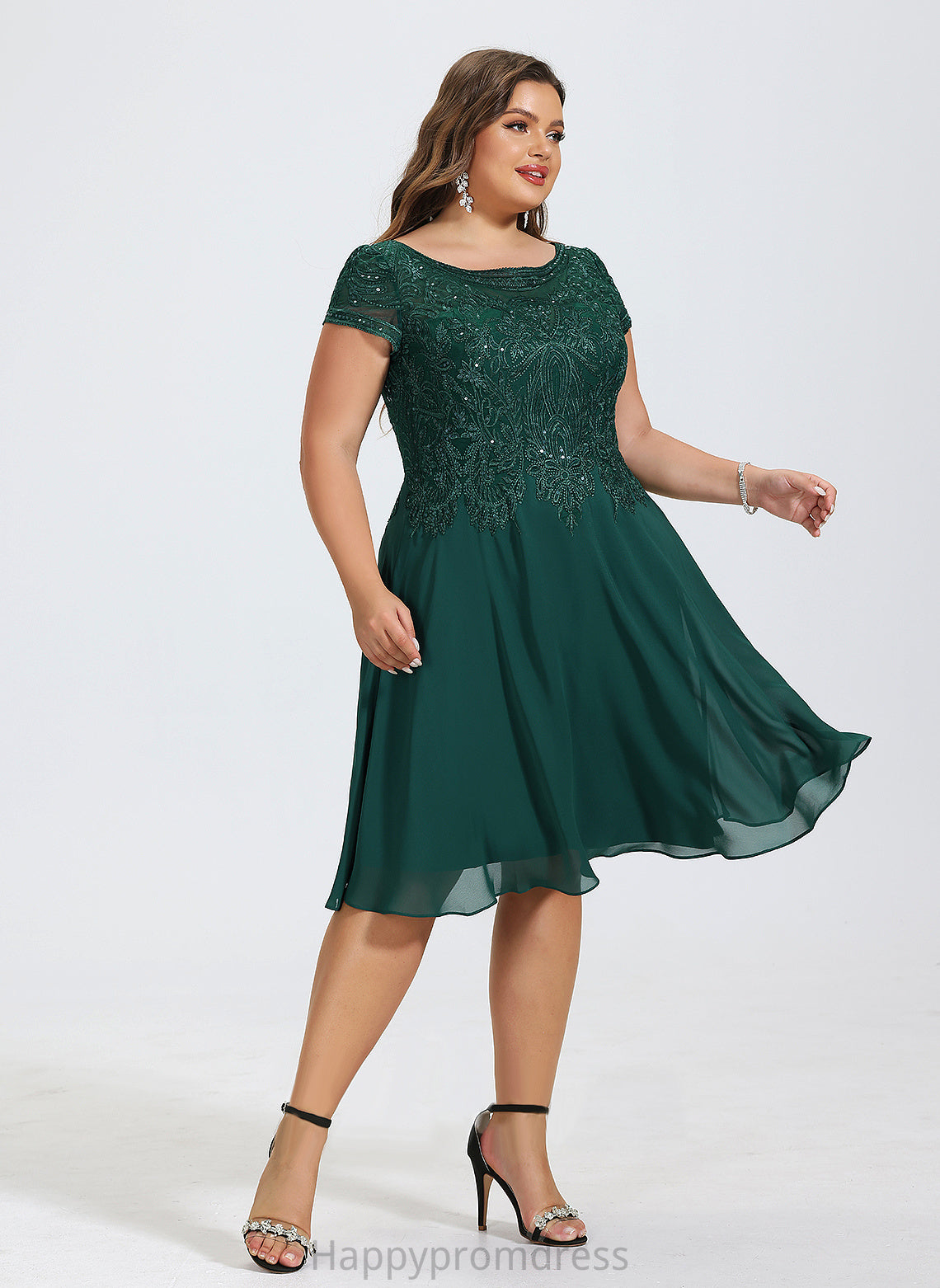 A-Line Cocktail Dresses Knee-Length Neck Scoop Sequins Dress With Cocktail Adelaide Chiffon Lace