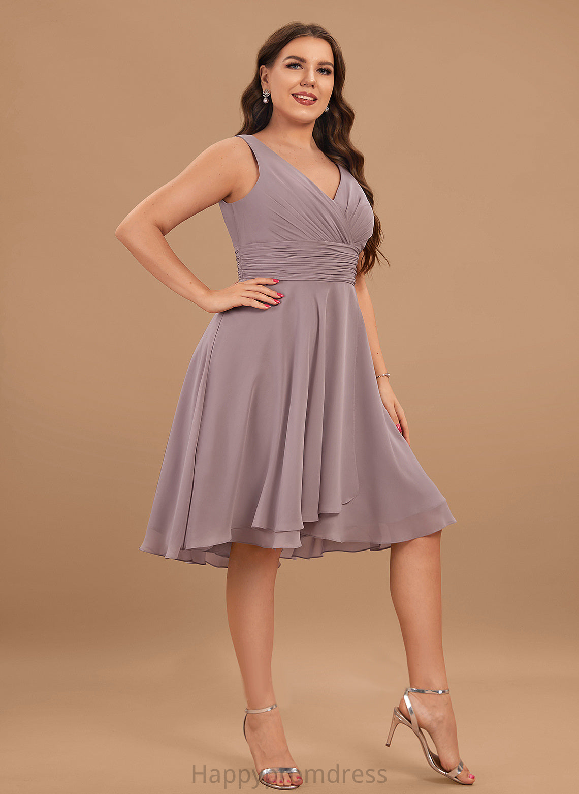 V-neck A-Line Ruffle With Asymmetrical Cocktail Cocktail Dresses Jacquelyn Chiffon Dress