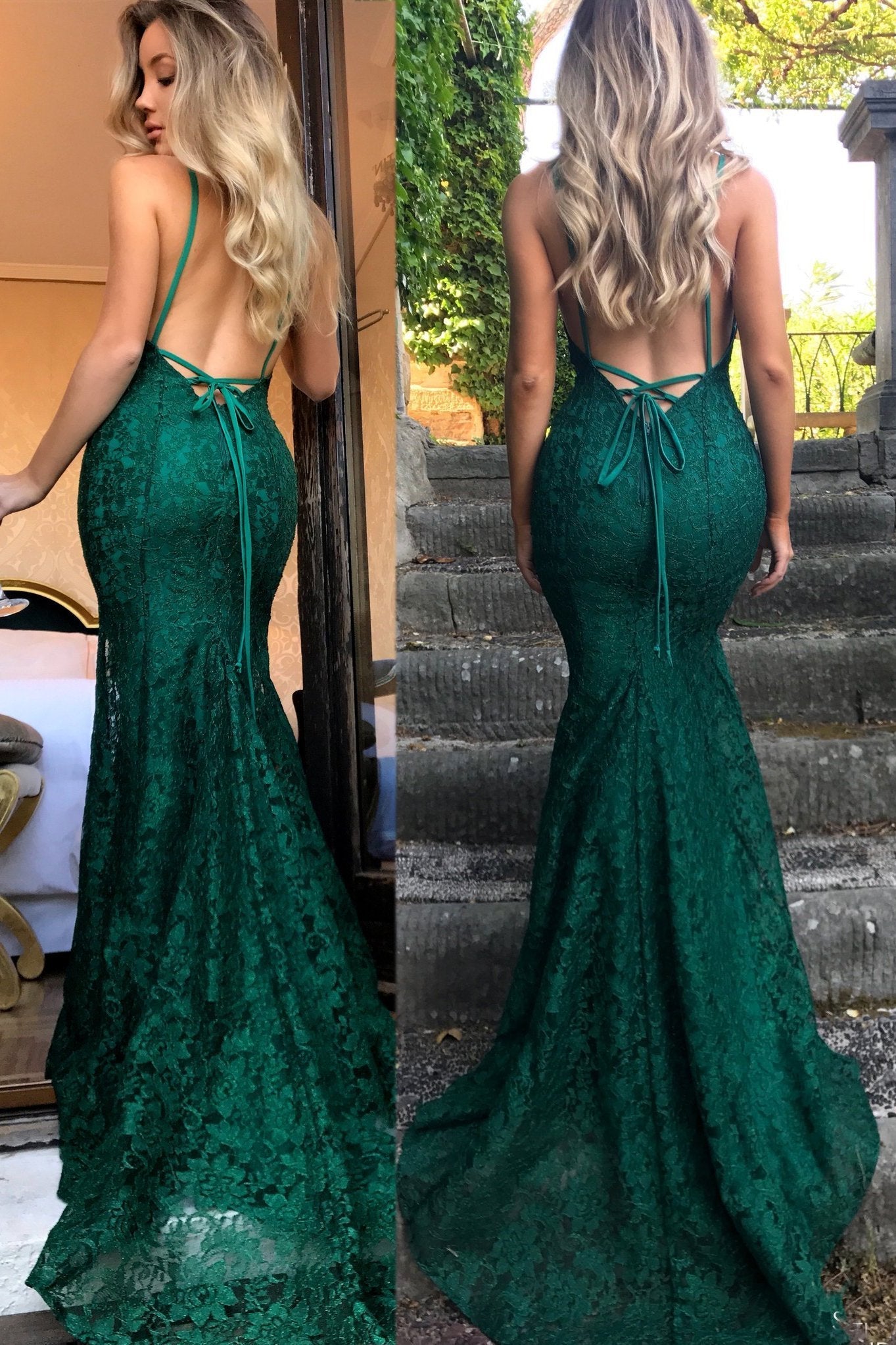 Sleeveless Lace Mermaid Long Prom Dresses