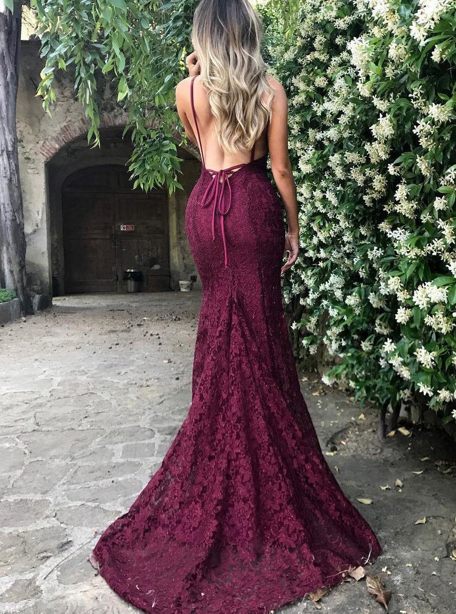 Sleeveless Lace Mermaid Long Prom Dresses