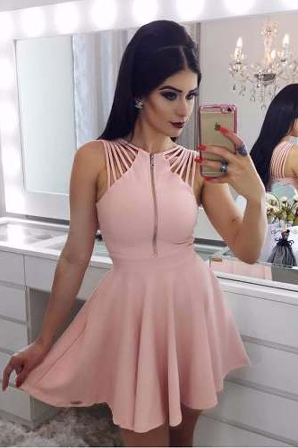 A-line Simple Sleeveless Zipper Short Homecoming Dresses