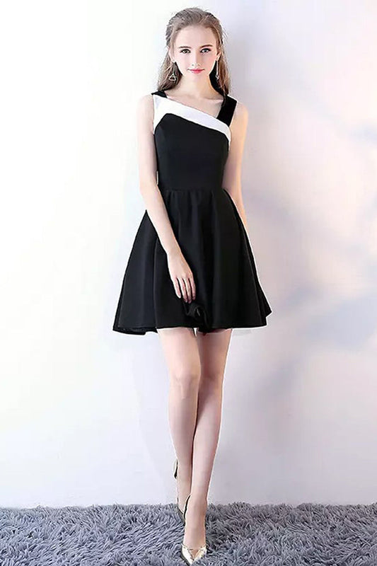 Simple Black Knee Length Satin A Line Homecoming Dresses