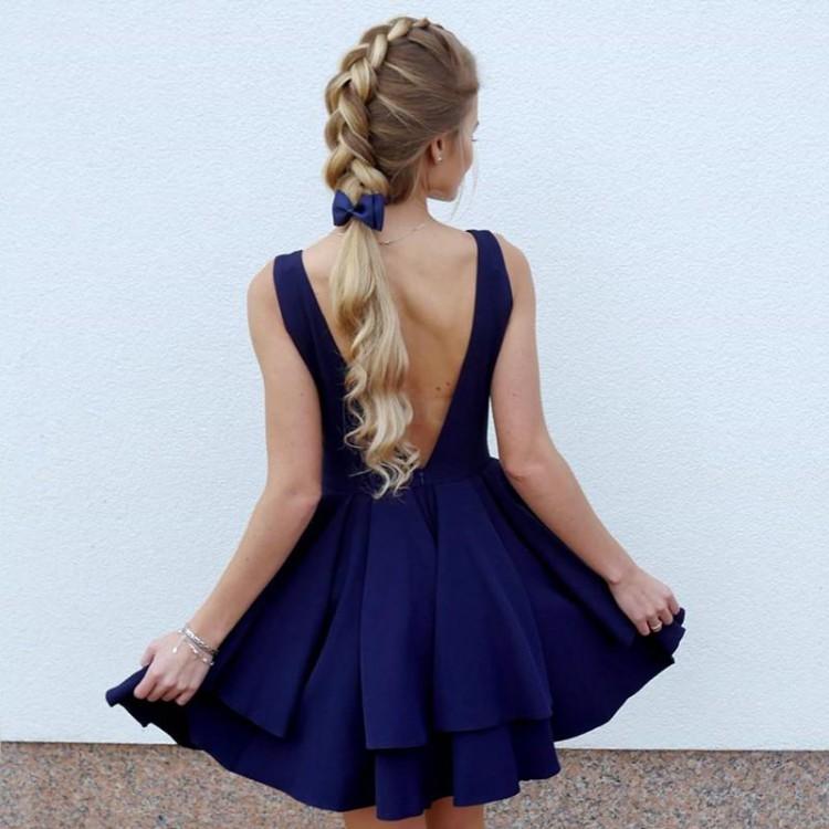 Cute V Neck Open Back A Line Knee Length Homecoming Dresses