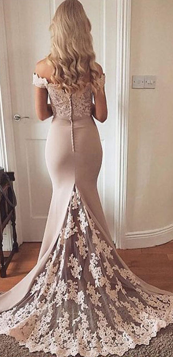 Gorgeous Off the Shoulder With Lace Appliques Prom Dresses