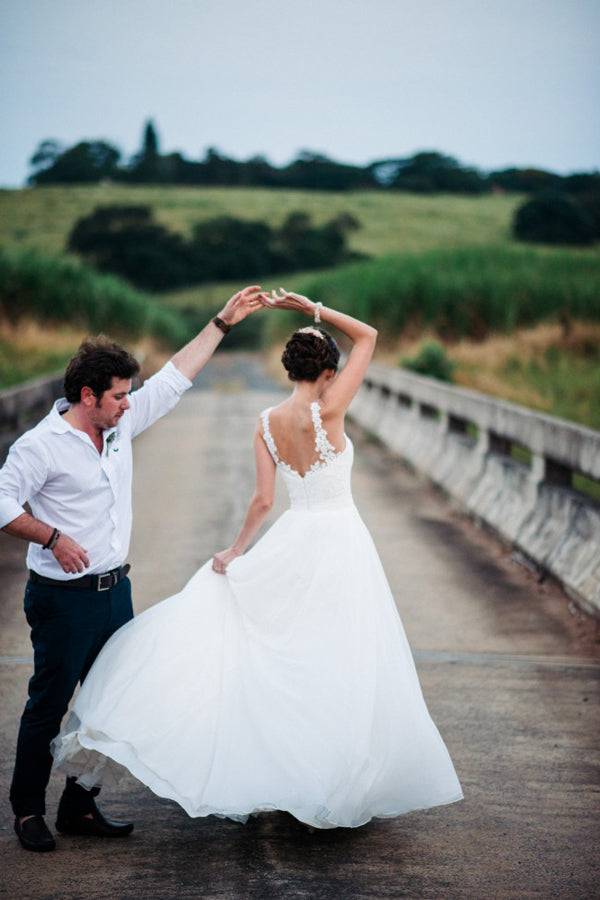 A Line Sweetheart Layers Chiffon Floral Beach Wedding Dresses