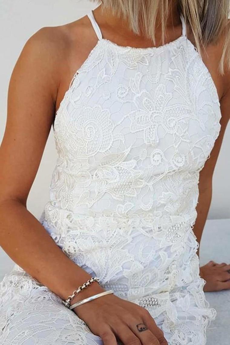 Halter Mermaid Lace Sleeveless Wedding Dress Sweep Train