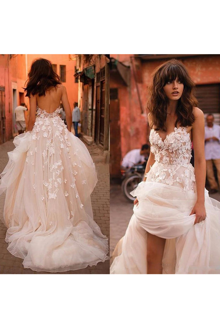 Tulle Sweetheart A Line Wedding Dresses With Handmade Flowers